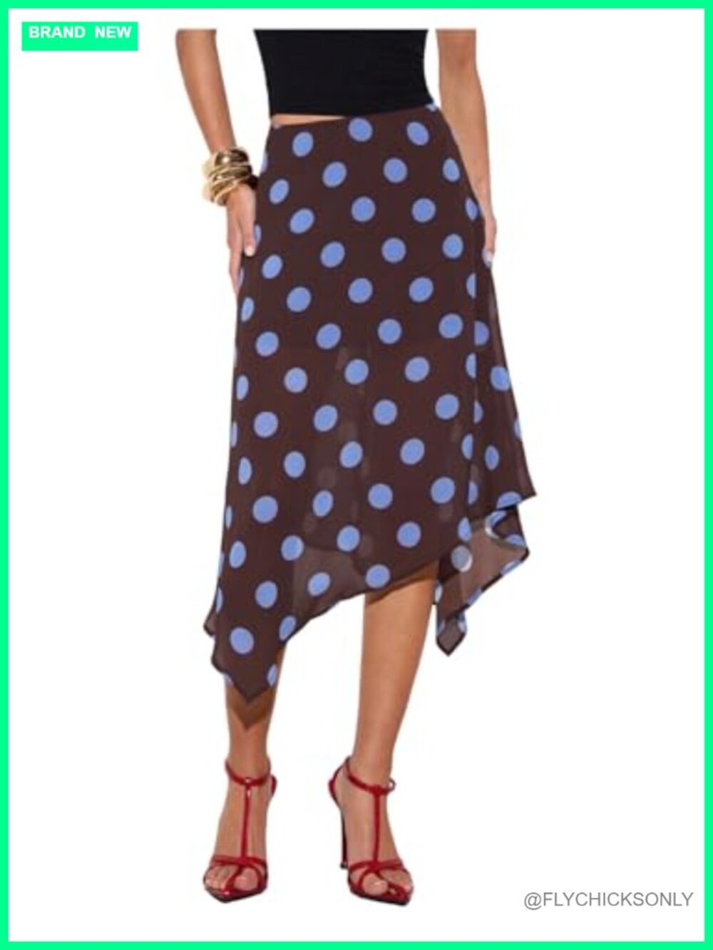 Women's Asymmetrical Polka Dots Sheer Mesh Midi Skirt